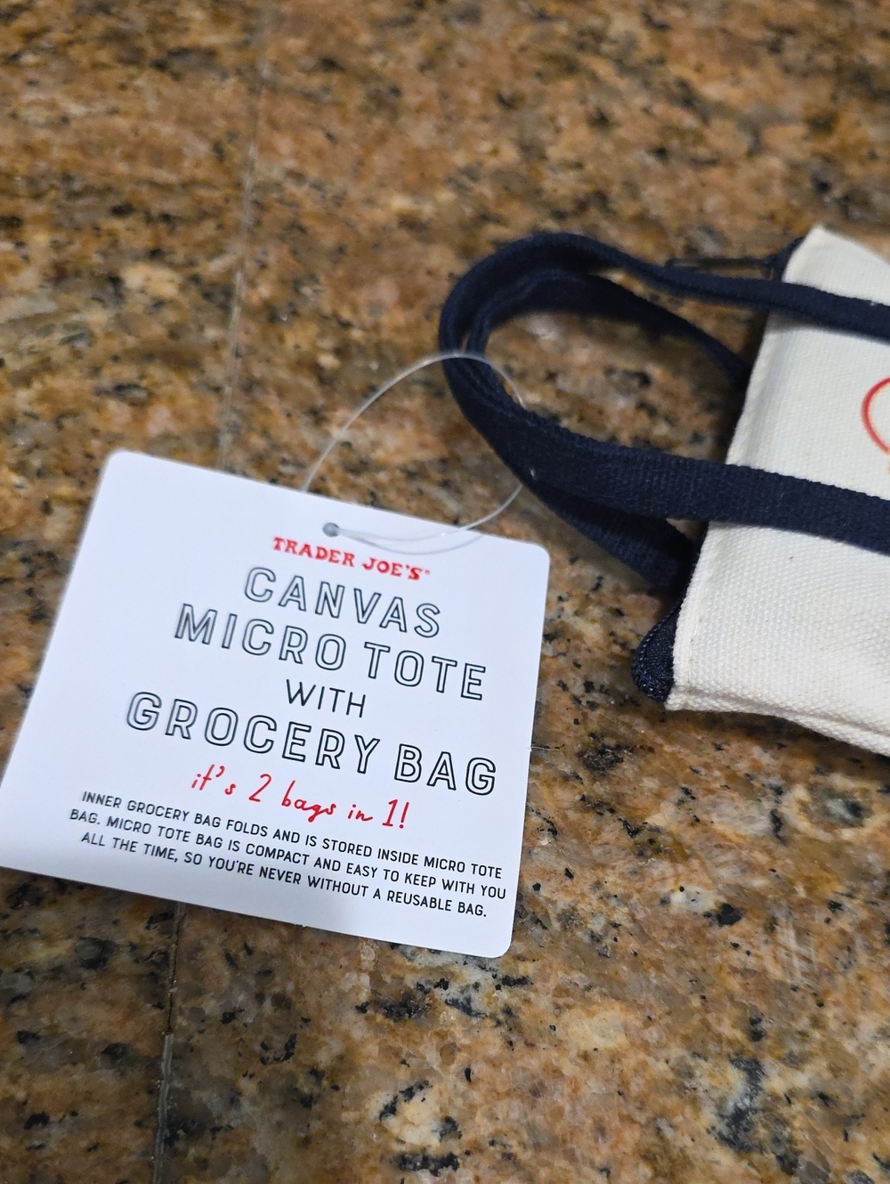 NWT Trader Joe's Canvas Micro Tote With Grocery Bag - Picture 2 of 3